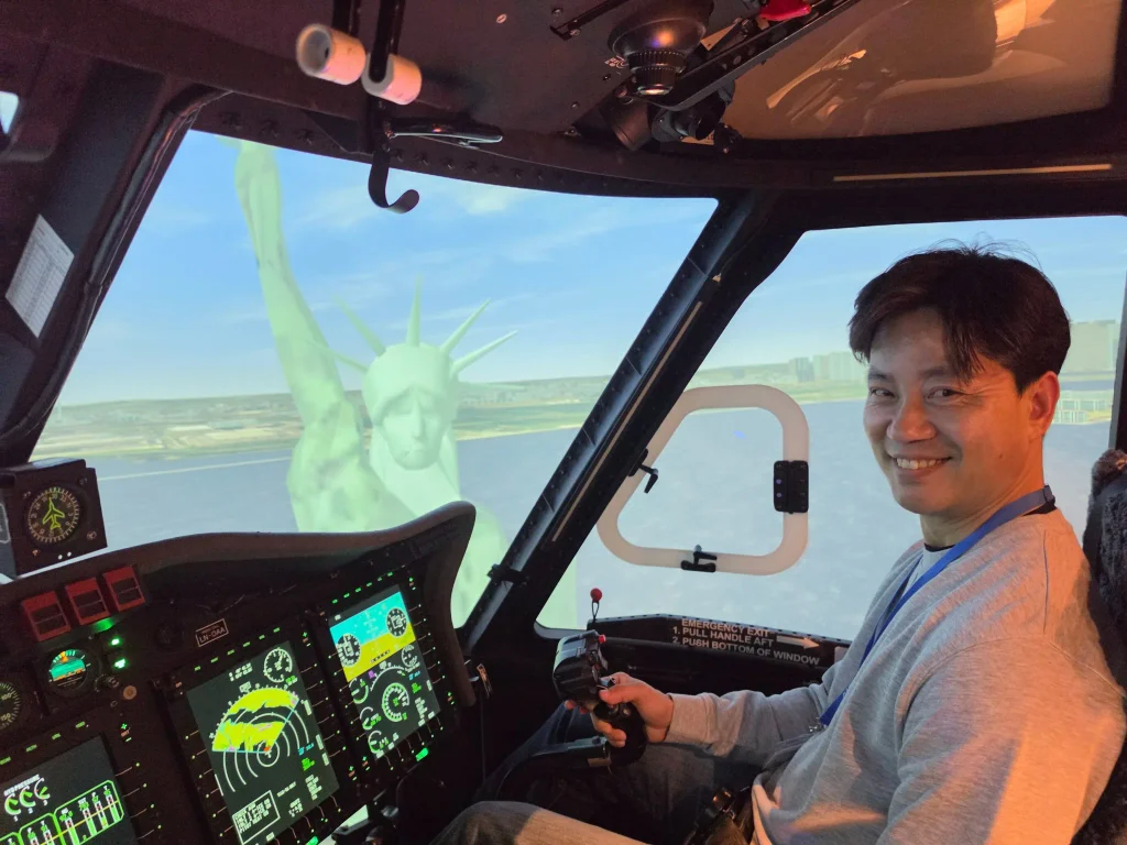 Captain Phil training in the S-92 simulator at CAE Oslo
